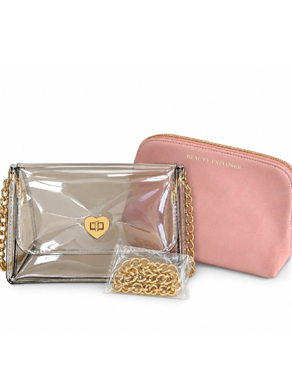 BUNDLE #14  🖤🖤 Clear Heart Clasp Purse & Pink Makeup Bag 🖤🖤